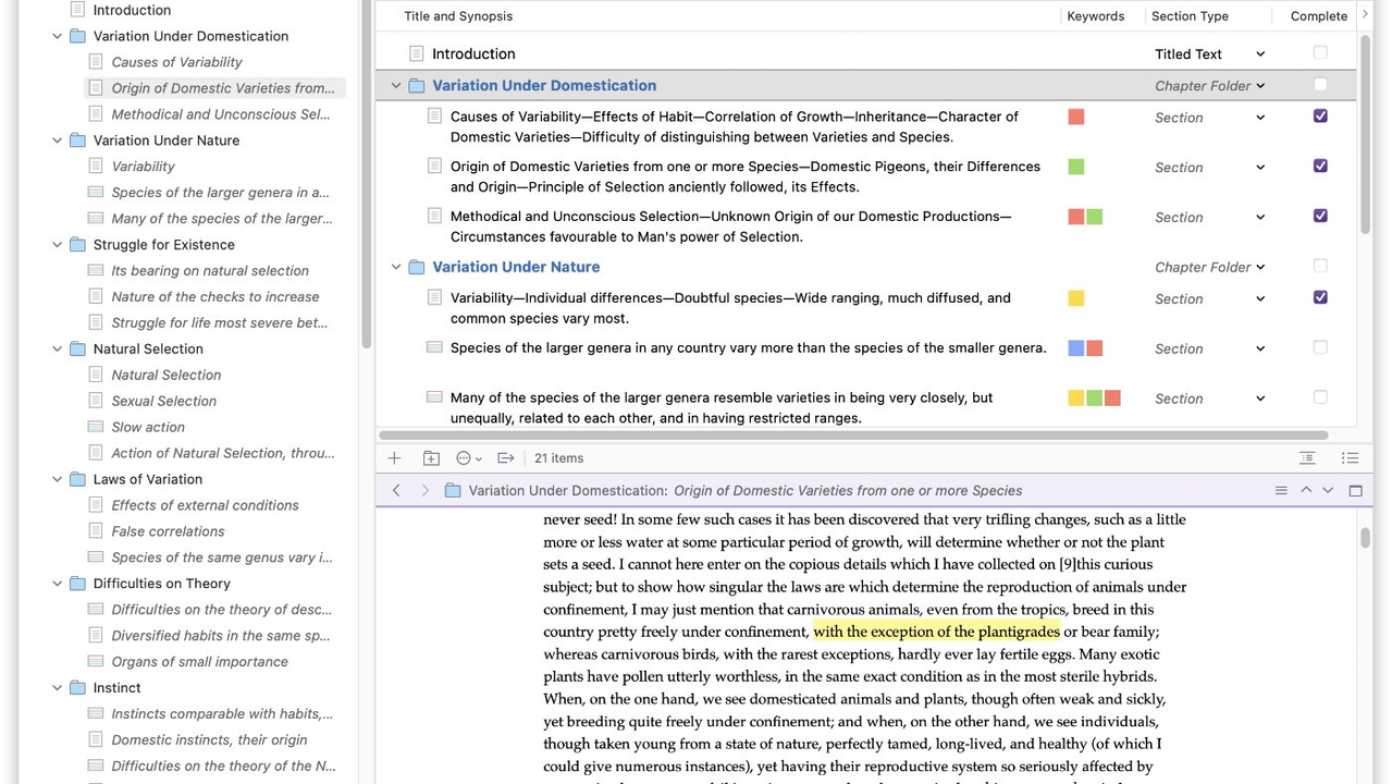 Scrivener Outliner
