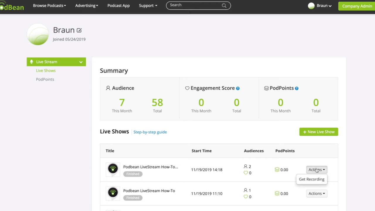 Download or upload your live-stream podcast