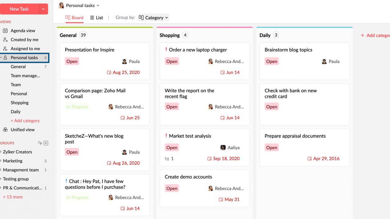Manage tasks on Zoho Mail
