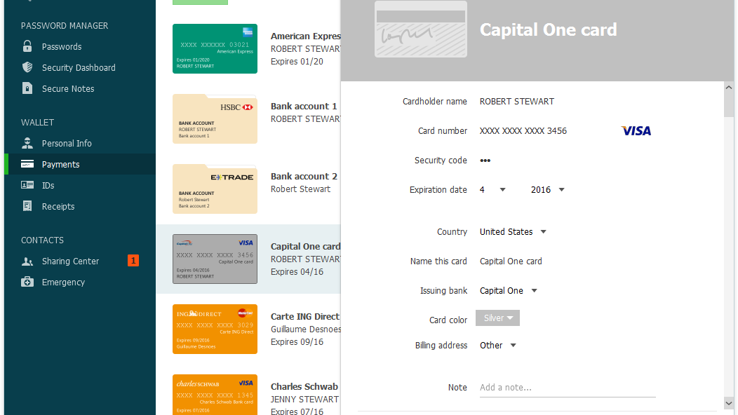 Store credit and debit card information