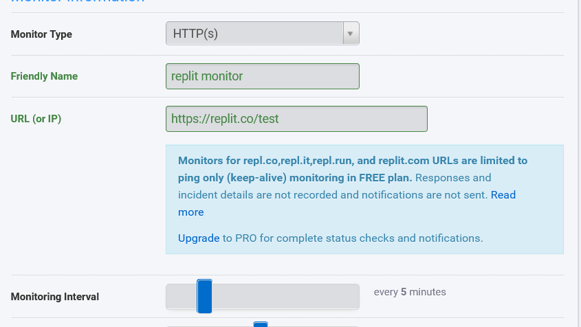 Fill in monitor information