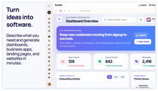 Opsbliss Builder creating a production-ready dashboard and application from a natural language prompt with live preview. thumbnail