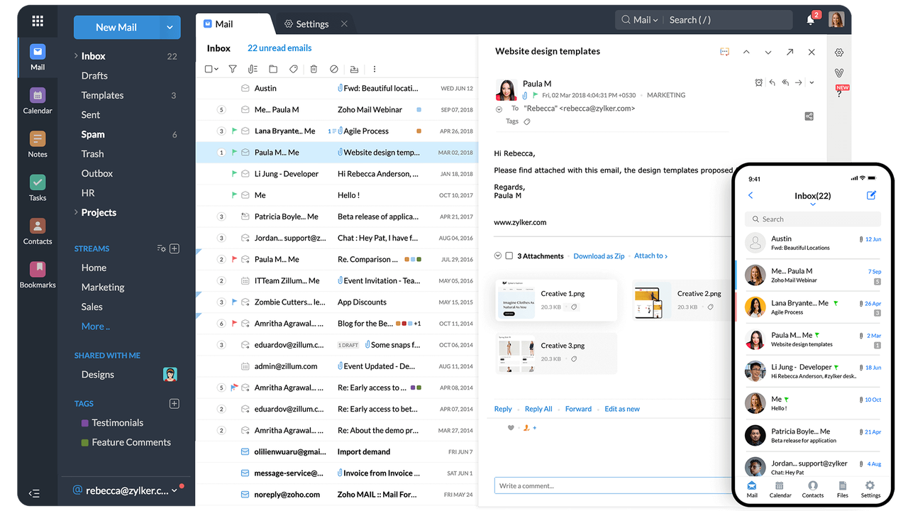 Zoho Mail inbox