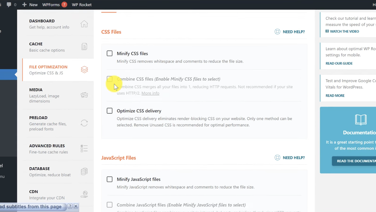 WP Rocket File Optimization