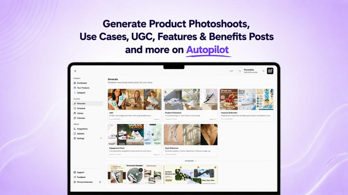 Generate Product Photos, Use cases, Ugc and more on autopilot
