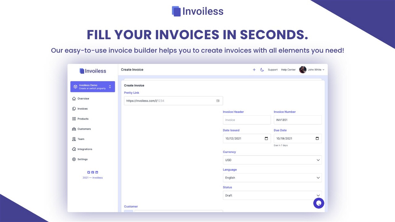 Fill your invoices in seconds.