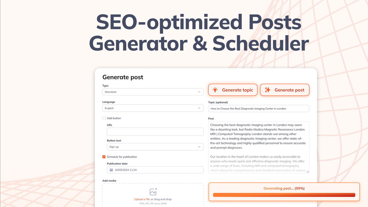 Generate and schedule SEO-optimized posts effortlessly in multiple locations at once.