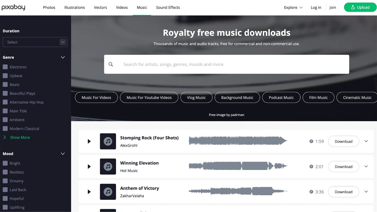 Pixabay royalty-free music library