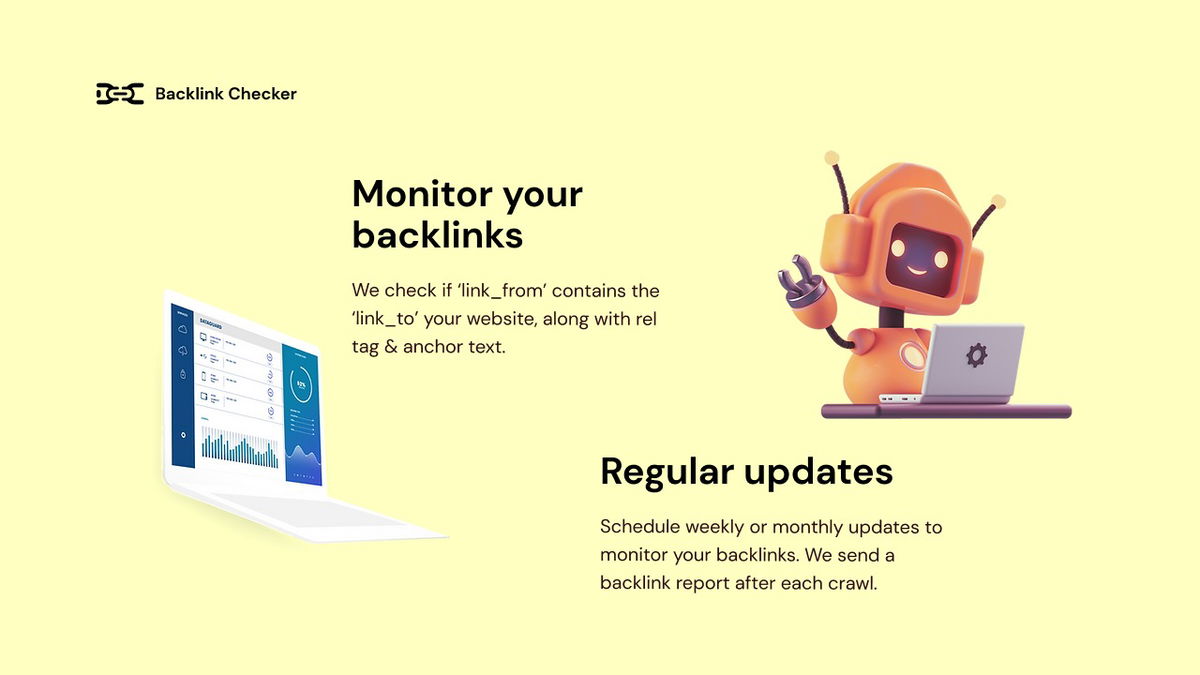 100% automation - Upload links & forget. We do everything possible to make sure you don't lose your backlinks.