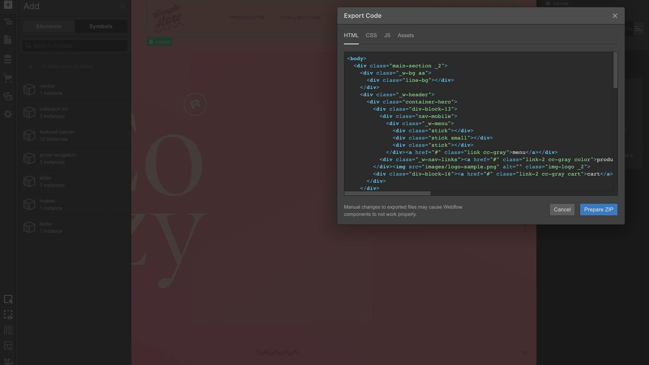 Export clean code for download