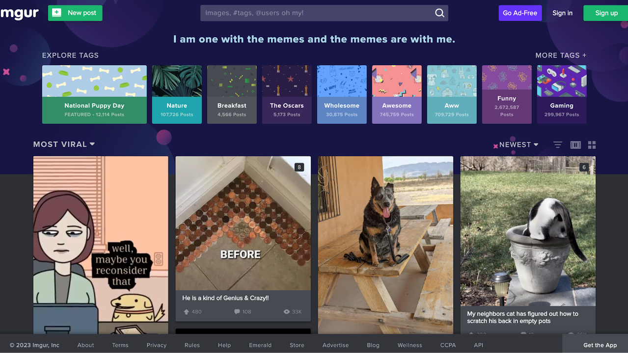 Imgur homepage