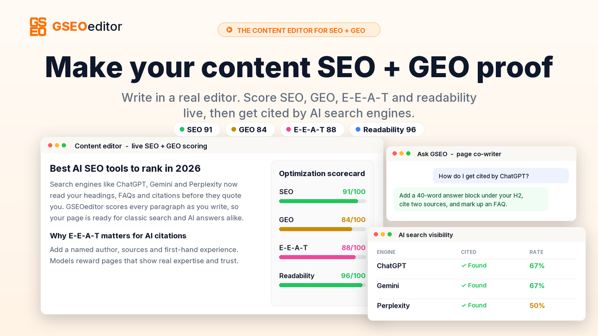 See your GEO + SEO + EEAT scores while you write