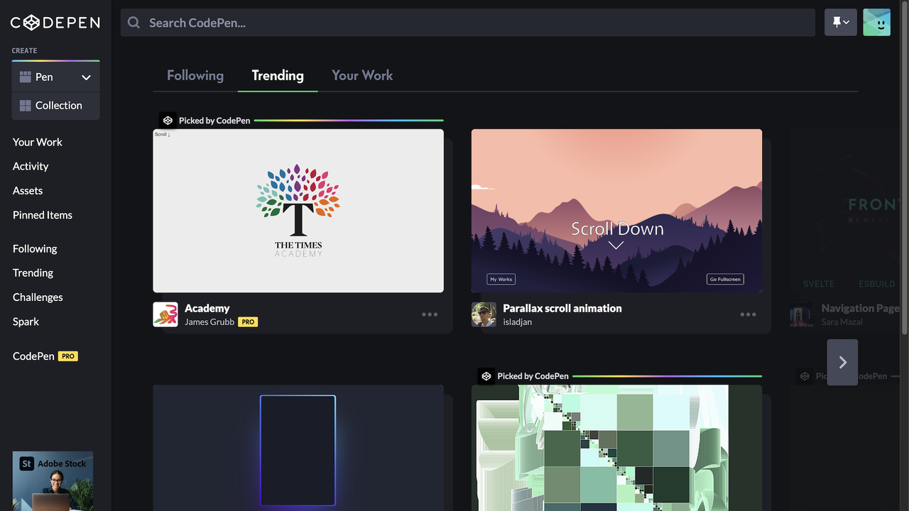 CodePen trending collection
