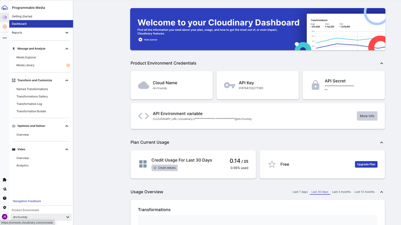 Cloudinary dashboard