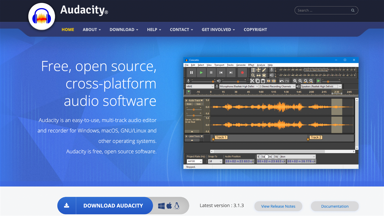 Audacity’s home page