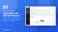 SelfManager.ai daily workspace showing a single day's tasks organized in tables by date. thumbnail