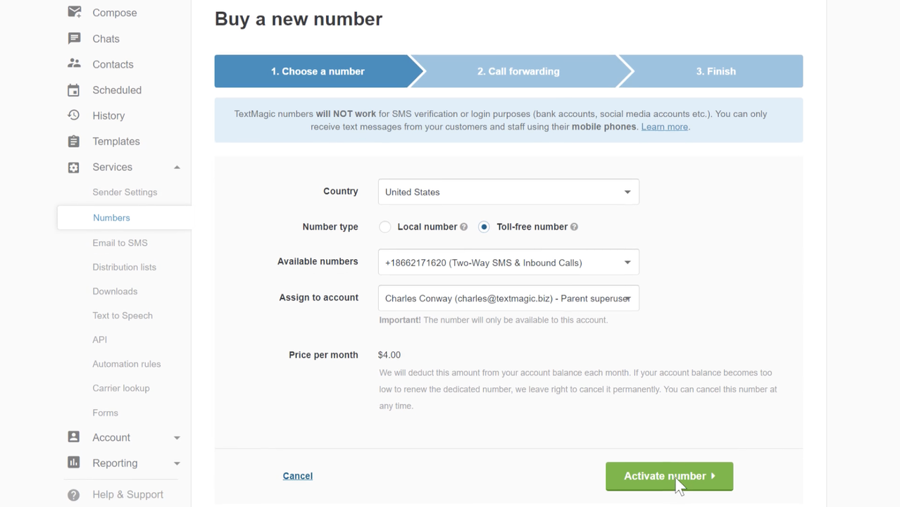 Create virtual toll-free business numbers with TextMagic