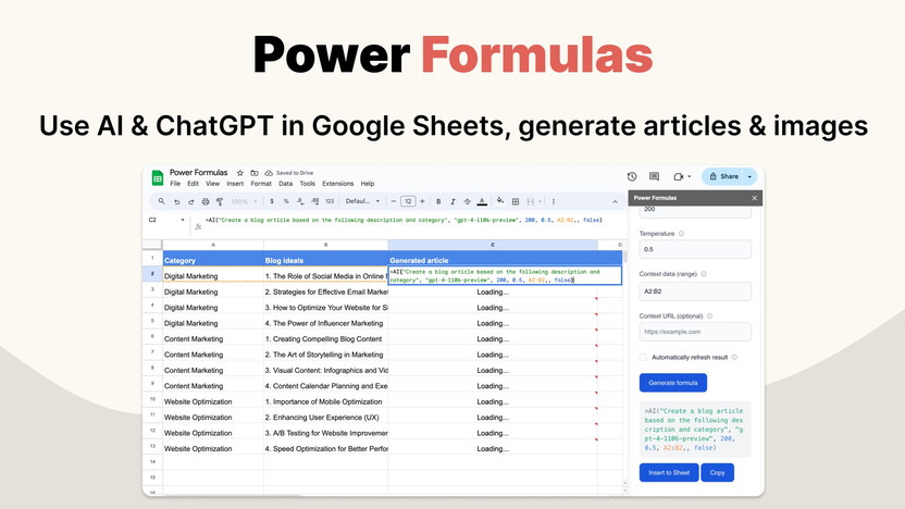 Power Formulas: Use ChatGPT & AI in Google Sheets - Lifetime Deal