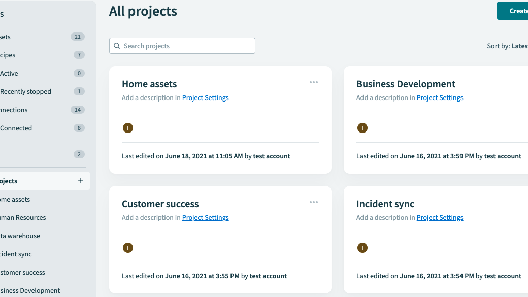 Projects view dashboard