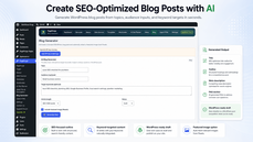 PageForge AI Blog Generator creating SEO-optimized WordPress posts from topics, audience details, target keywords, article length, and featured image settings. thumbnail
