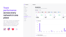 PosteAhora Analytics dashboard showing total views, likes, comments and engagement rate across Instagram, TikTok, YouTube, X, Facebook and Threads. thumbnail