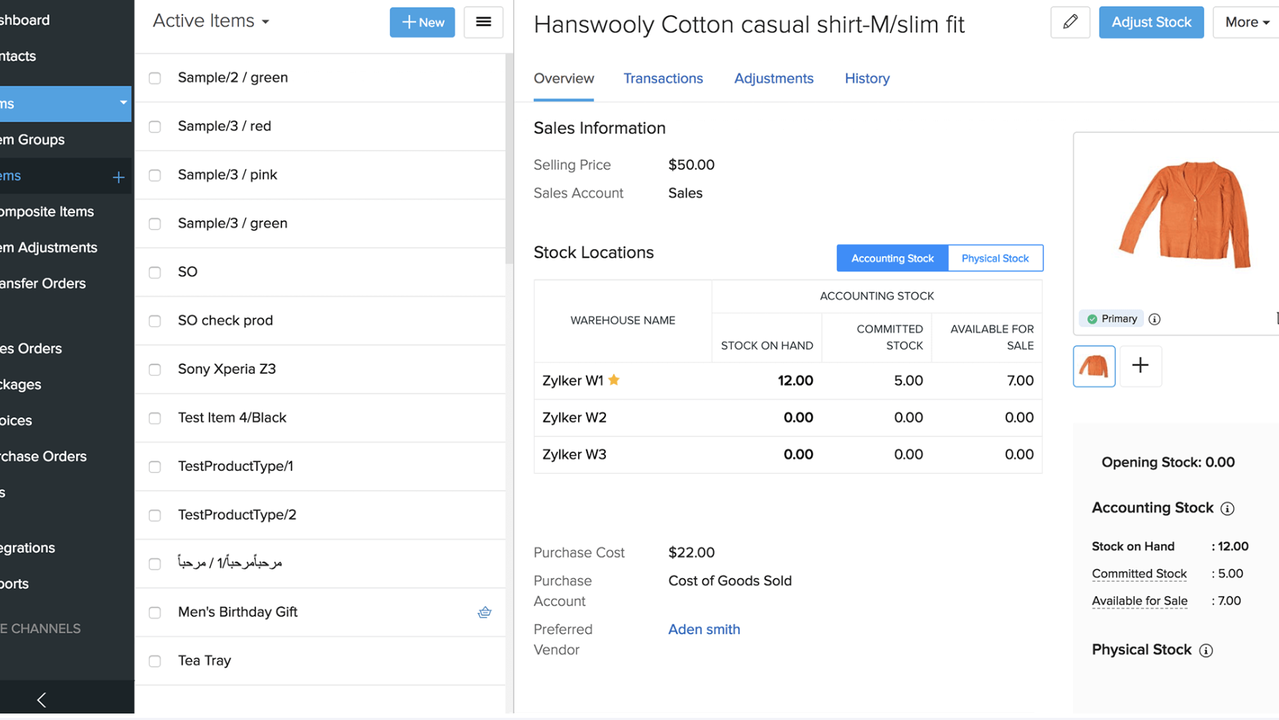 Zoho Inventory multi-warehouse management