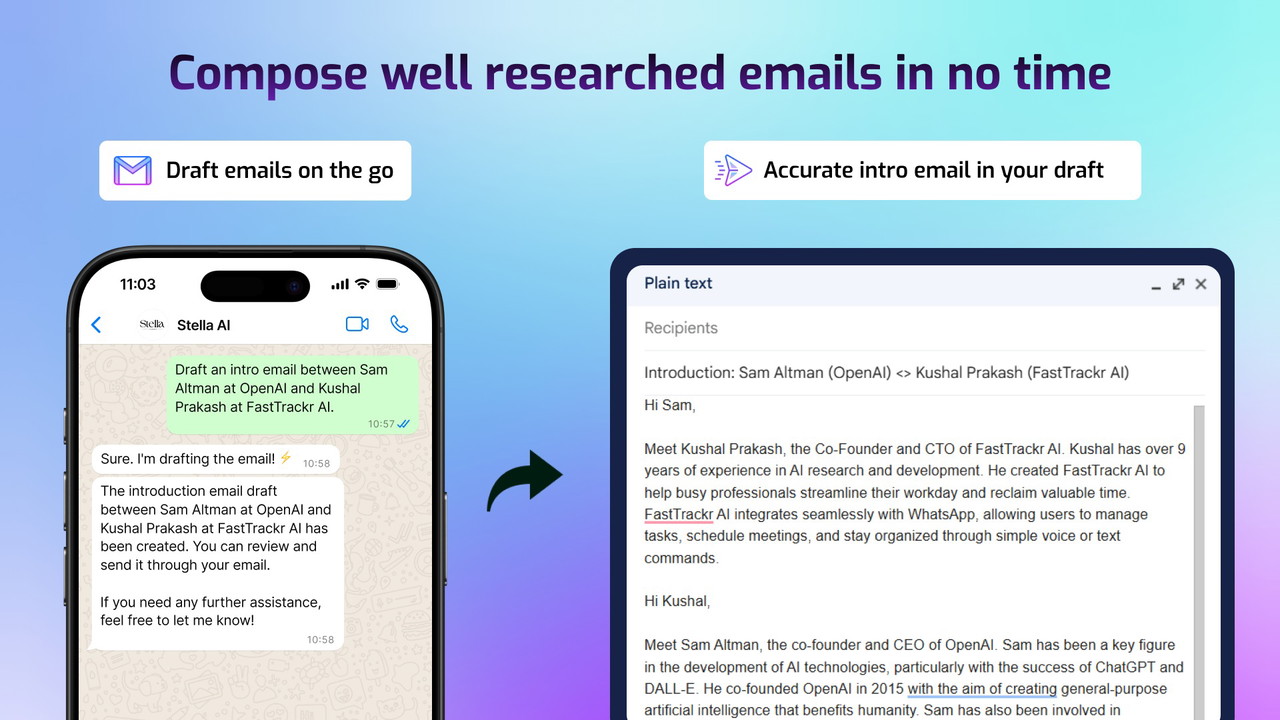Stella AI drafting an email in WhatsApp
