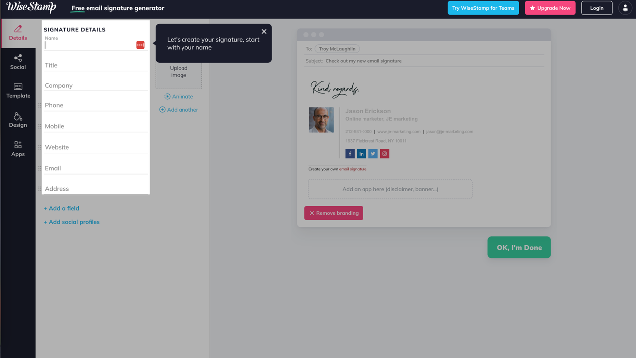 Customize email signature details