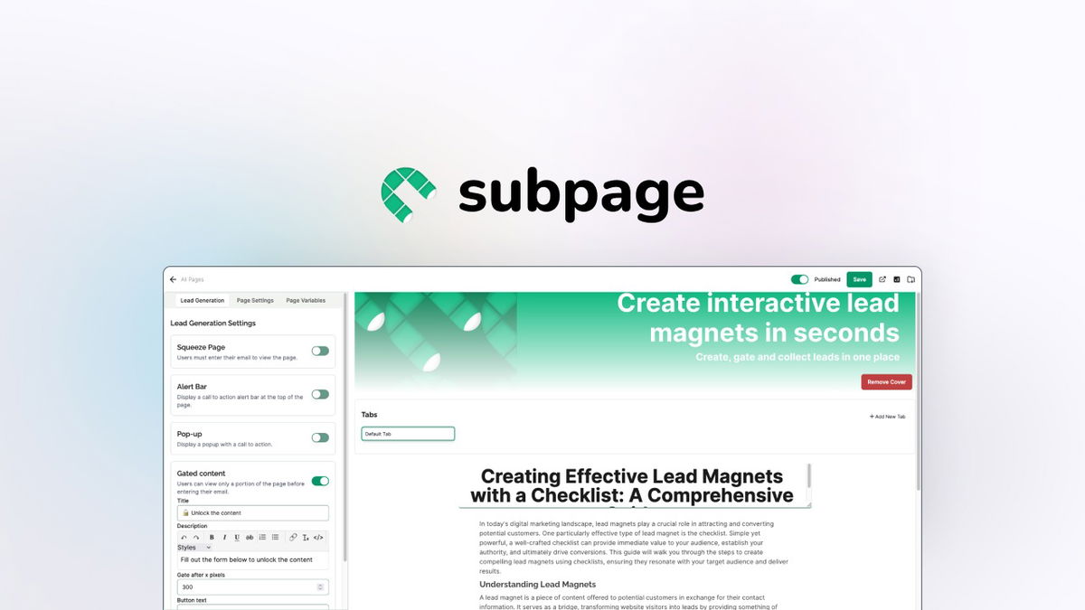 Subpage Review: Create Lead Magnets Effortlessly π