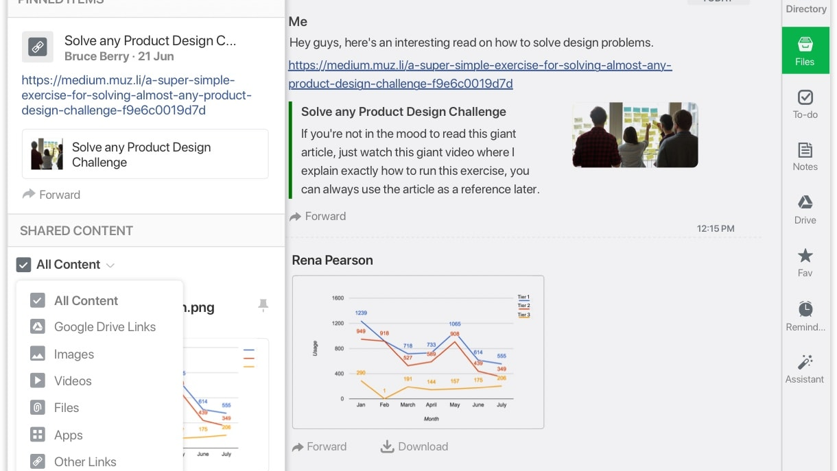 File sharing for images, videos, links, apps, and more