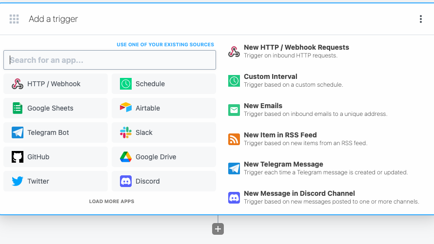 Select an app and add triggers