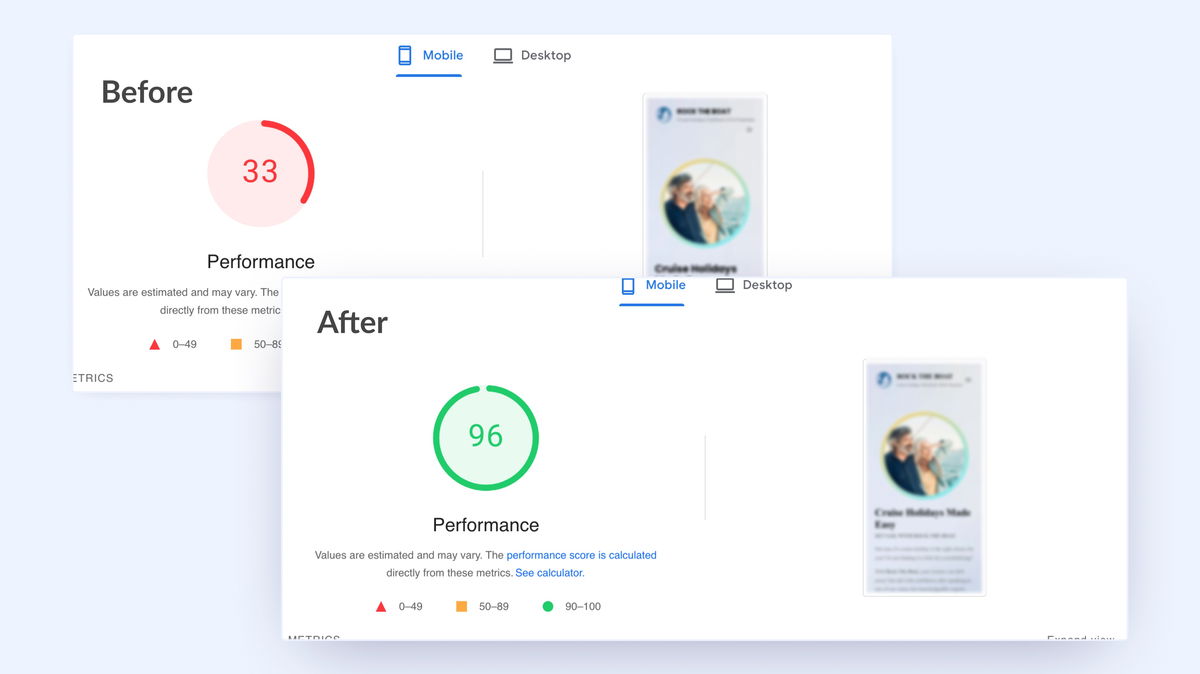 BerqWP Performance Before & After Comparison