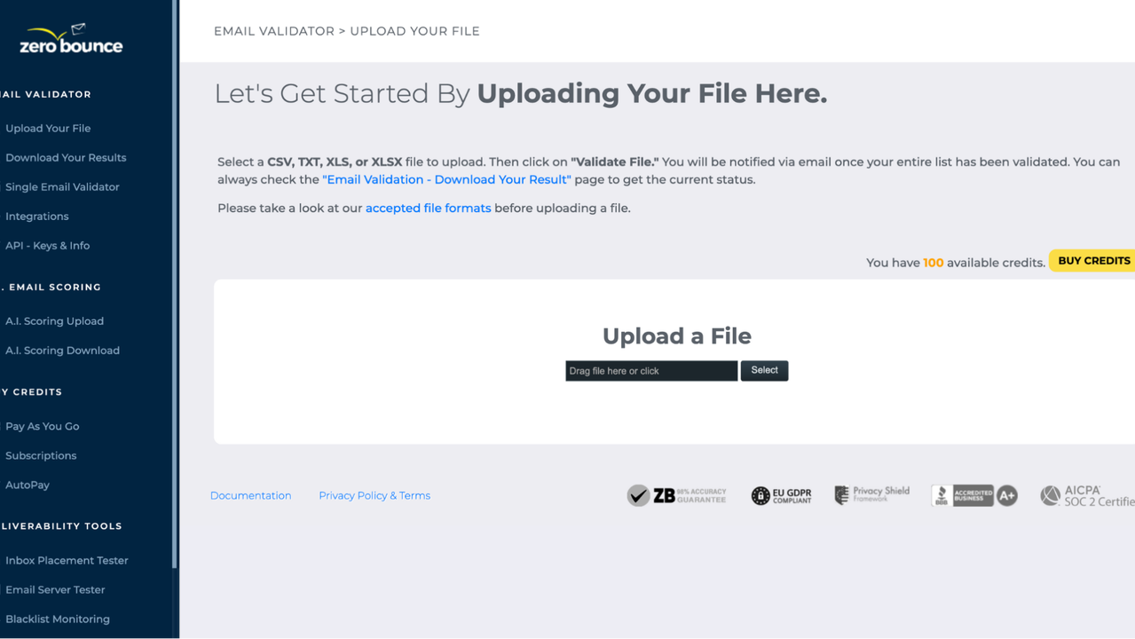 Upload email list for validation results