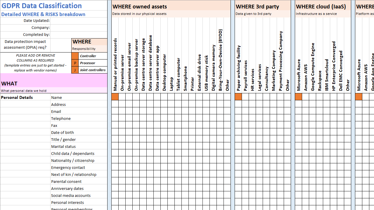 GDPR Data Classification & Cyber Security spreadsheet template
