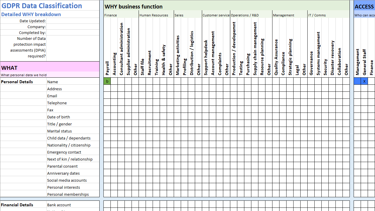 GDPR Data Classification & Cyber Security spreadsheet template