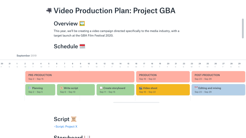 Video timeline and storyboard