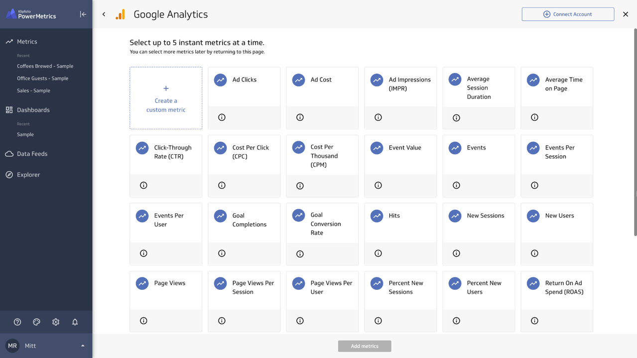 Choose metrics to track