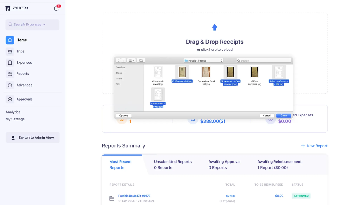 Drag and drop receipts to organize them