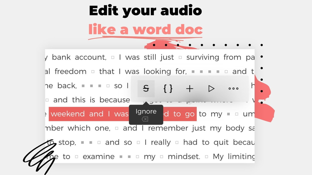 Trebble editor showing transcription-based editing