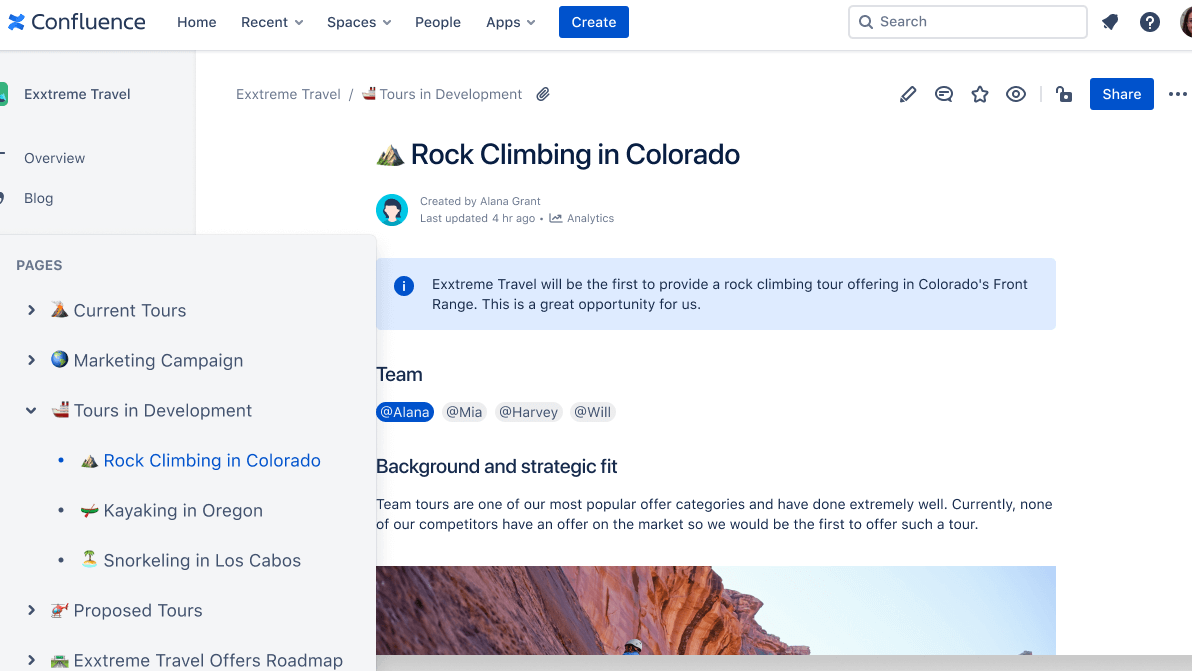 Organize documents in structured page tree