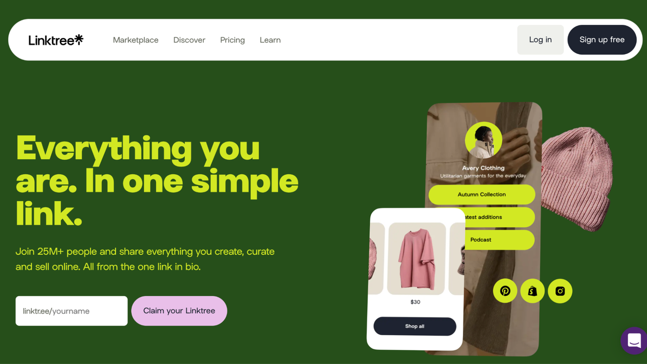 Linktree homepage