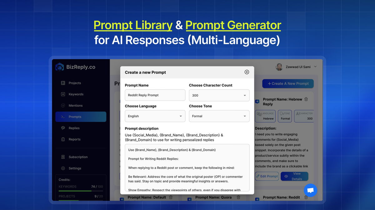 Create unique AI prompts that cater to any situation with ease including access to the prompt library.