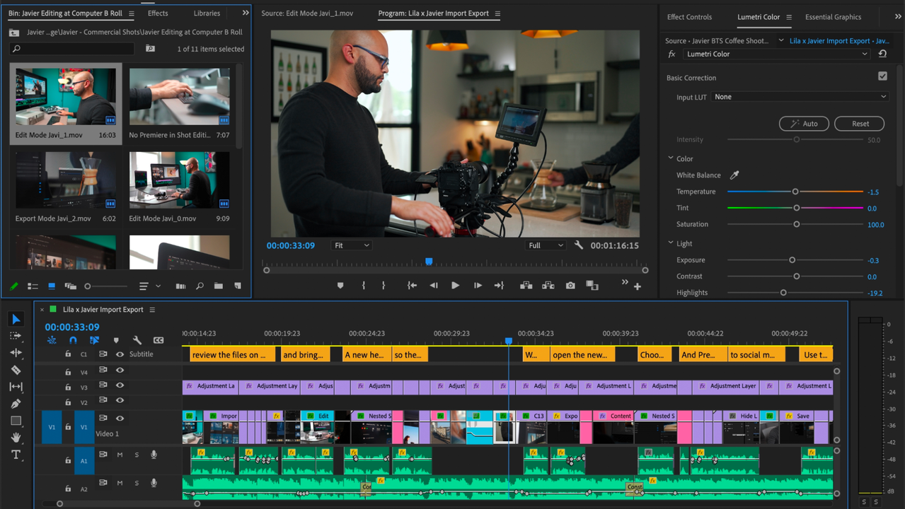 Essentials workspace in Adobe Premiere Pro