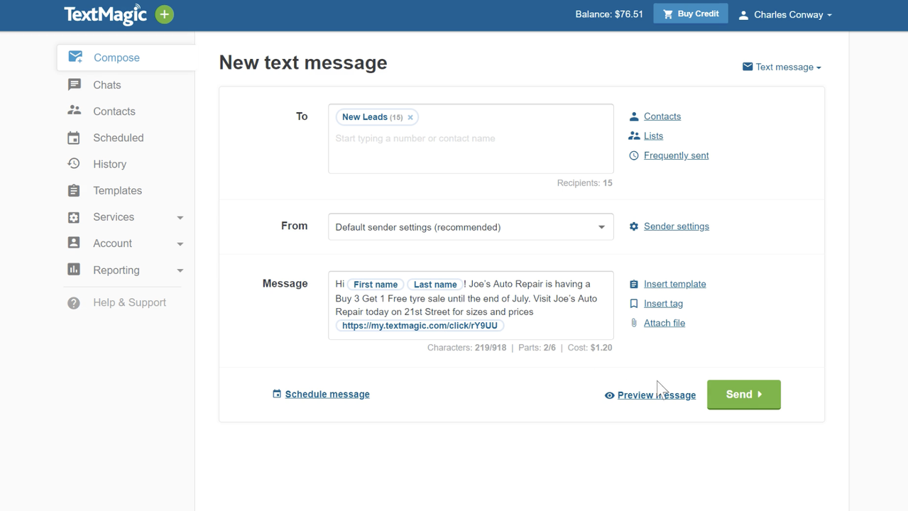 Send and receive SMS text messages