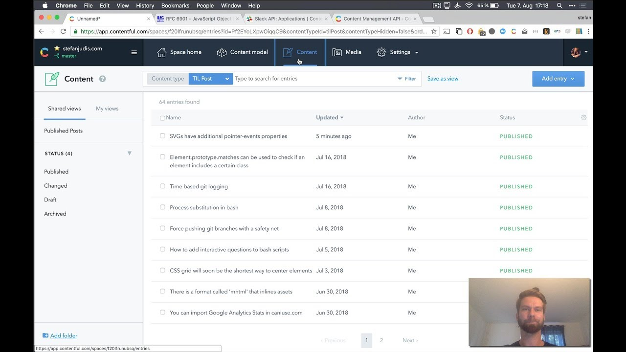 Content library with date, author, and status