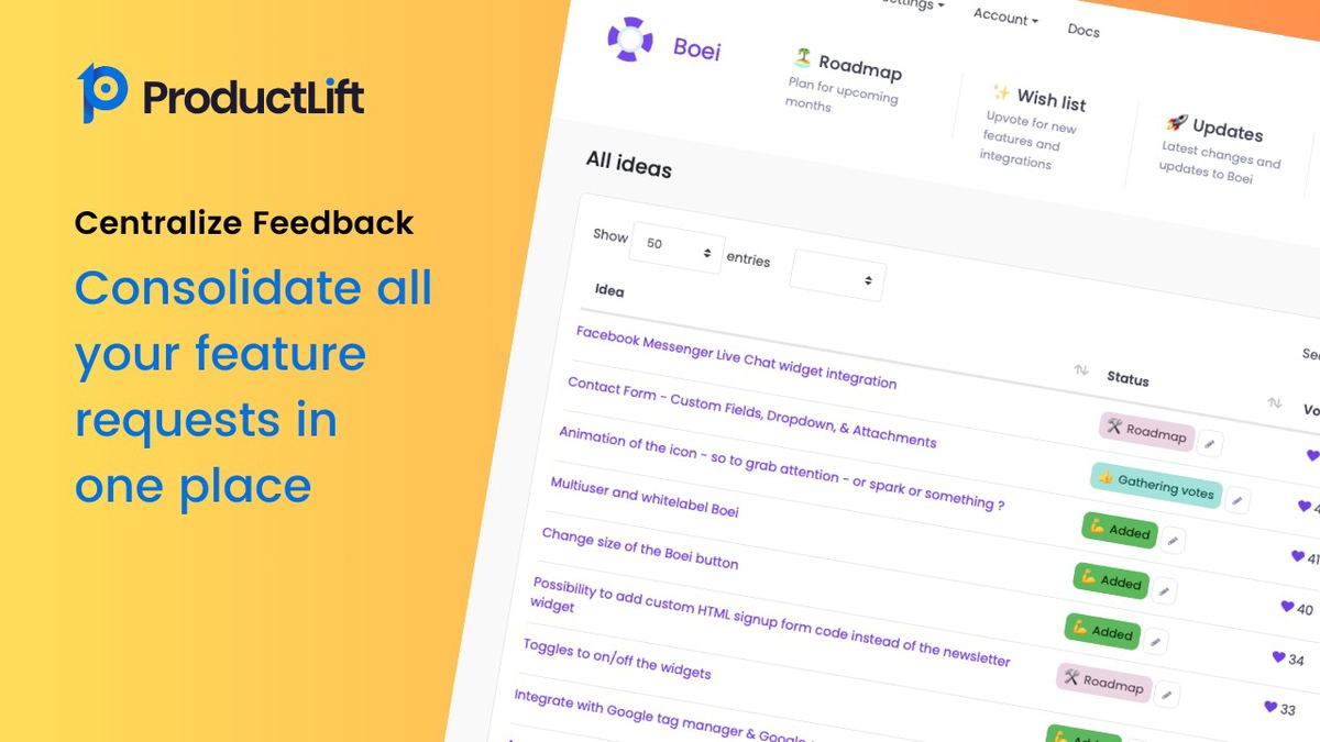Stop the spreadsheet struggle with ProductLift - the genie that grants your feedback wishes.