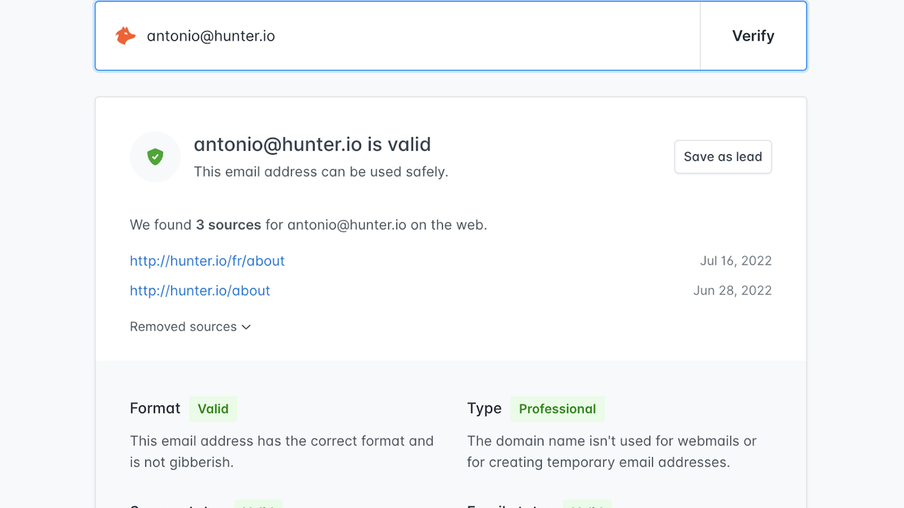 Hunter.io email verifier