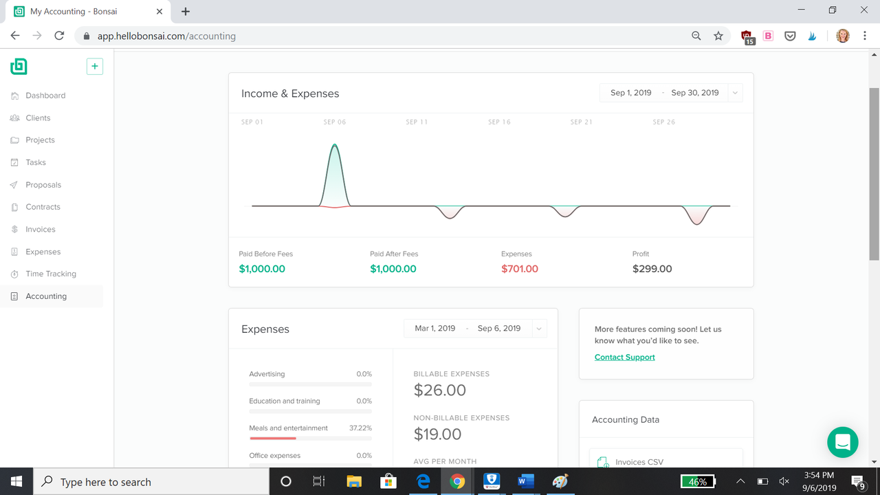 Hello Bonsai accounting dashboard