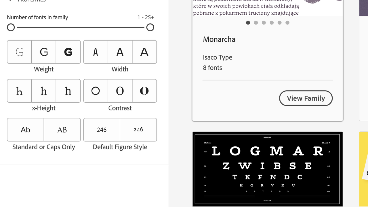 Explore fonts by property