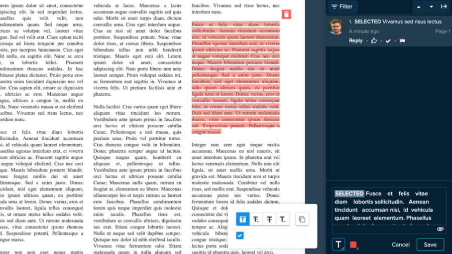 Select text to give pointed feedback